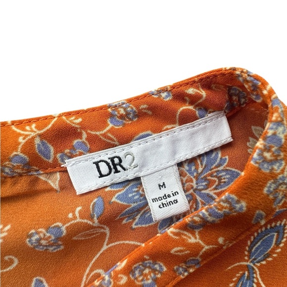 DR2 Women’s Orange Paisley Floral Blouse Flutter Sleeves Lightweight SZ Medium - Picture 5 of 8